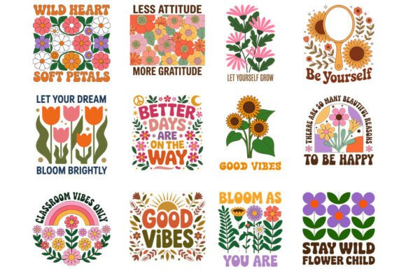 Floral Quote SVG Bundle, Retro Flower Qu